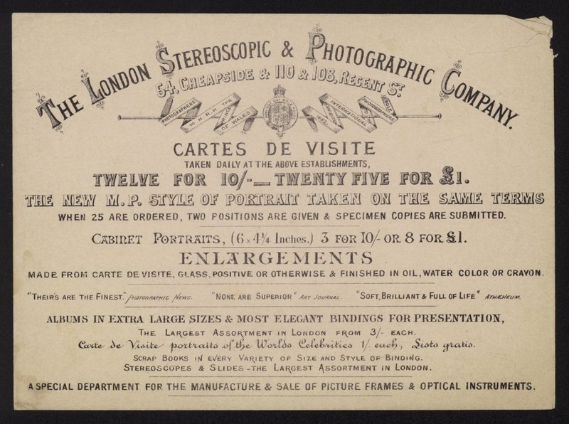 Advertisement for the London Stereoscopic and Photographic Company by English School