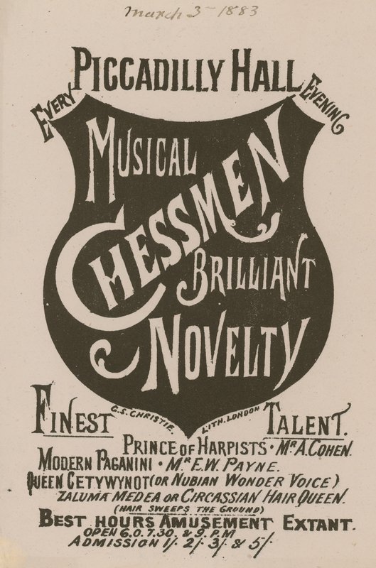 Advertisement for the Musical Chessmen Brilliant Novelty by English School