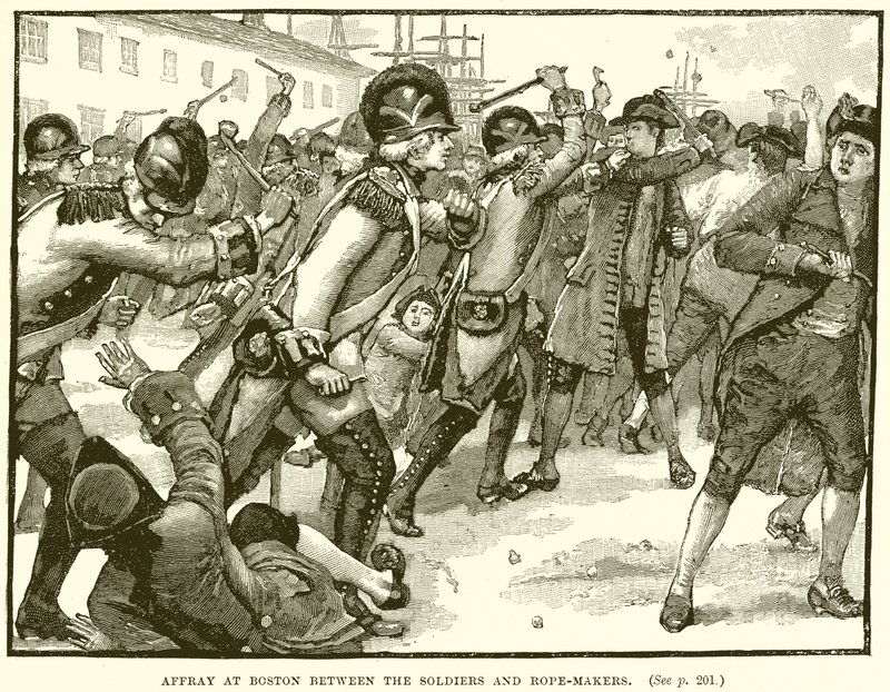 Affray at Boston between the Soldiers and Rope-Makers by English School