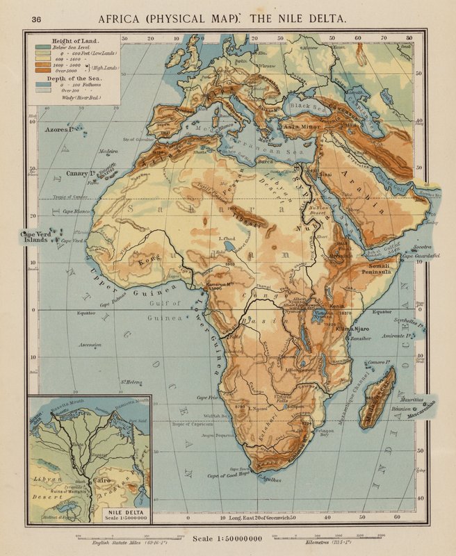 Africa, Physical Map, the Nile Delta by English School