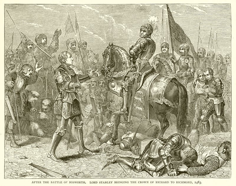 After the Battle of Bosworth. Lord Stanley bringing the Crown of Richard to Richmond, 1483 by English School