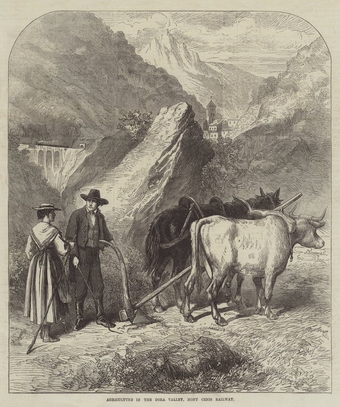 Agriculture in the Dora Valley, Mont Cenis Railway (engraving) by English School