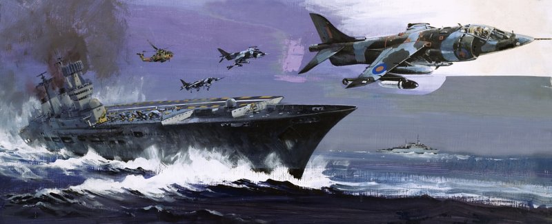 Aircraft carrier and jets by English School