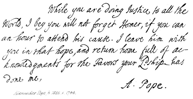 Alexander Pope, letter to Earl Halifax, 1714 by English School