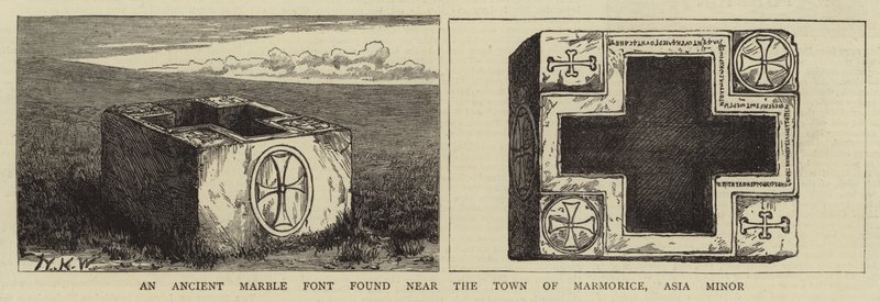 An Ancient Marble Font found near the Town of Marmorice, Asia Minor by English School