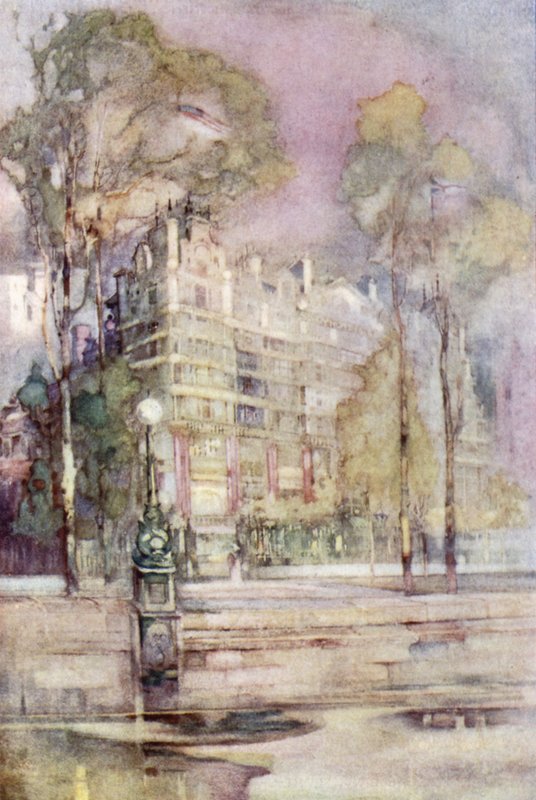 An impressionist view of the River Front of the Savoy Hotel by English School