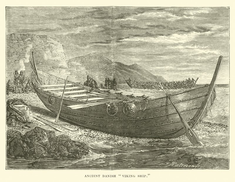 Ancient Danish Viking Ship by English School