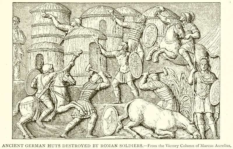 Ancient German Huts Destroyed by Roman Soldiers by English School