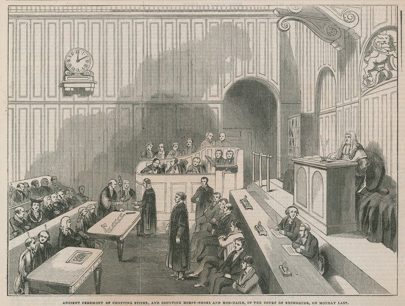 Ancient Ceremony of Chopping Sticks and Counting Horse Shoes and Hobnails in the Court of Excise by English School