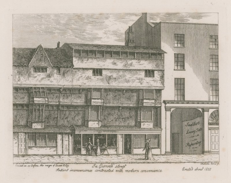 Ancient convenience contrasted with modern convenience in Gosnell Street, Finsbury by English School