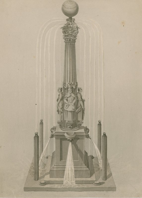 Ancient dial and fountain, erected in 1656 at Leadenhall Corner, London by English School