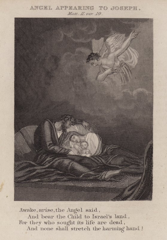 Angel Appearing to Joseph, Matthew II, ver 19 by English School