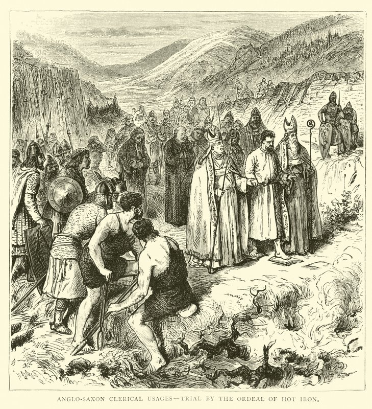 Anglo-Saxon clerical usages, trial by the ordeal of hot iron by English School