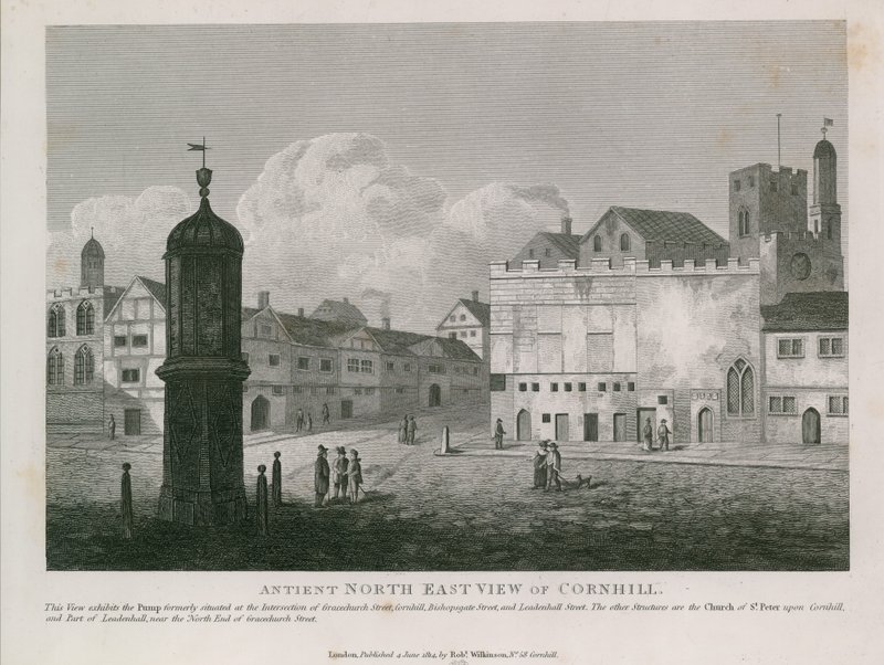 Ancient North East View of Cornhill by English School