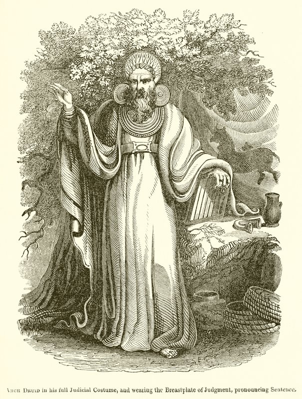 Arch Druid in his full Judicial Costume, and wearing the Breastplate of Judgment, Pronouncing Sentence by English School