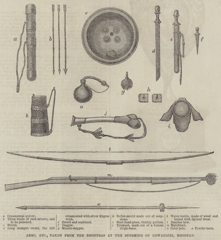 Arms, etc, Taken from the Bhooteas at the Storming of Dewangiri, Bhootan by English School