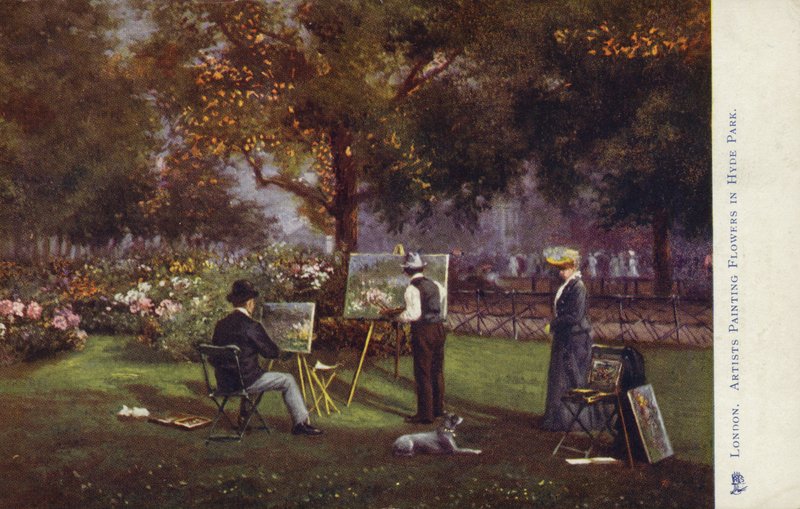 Artists Painting Flowers in Hyde Park, London by English School