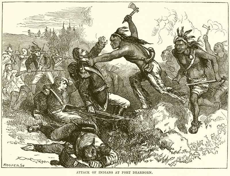 Attack of Indians at Fort Dearborn by English School