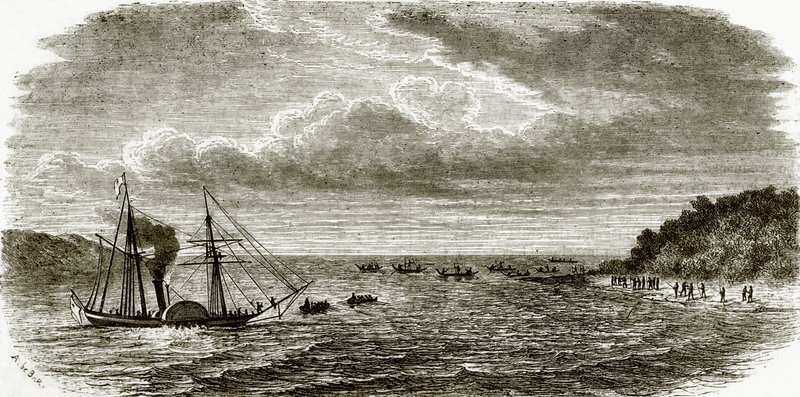 Attack on a British war steamer by the natives of Andaman by English School