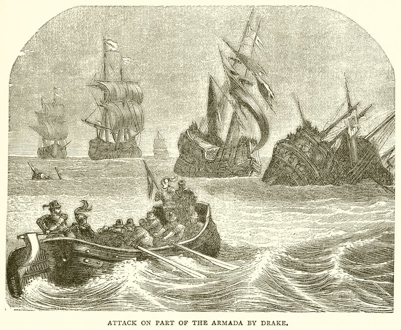 Attack on Part of the Armada by Drake by English School