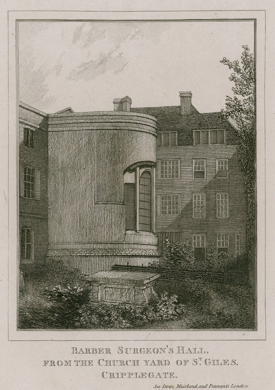 Barber Surgeons Hall, Monkwell Street, London, seen from the church yard of St Giles, Cripplegate by English School