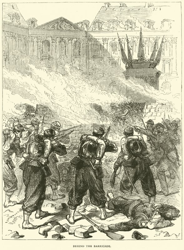 Behind the Barricade, April 1871 by English School