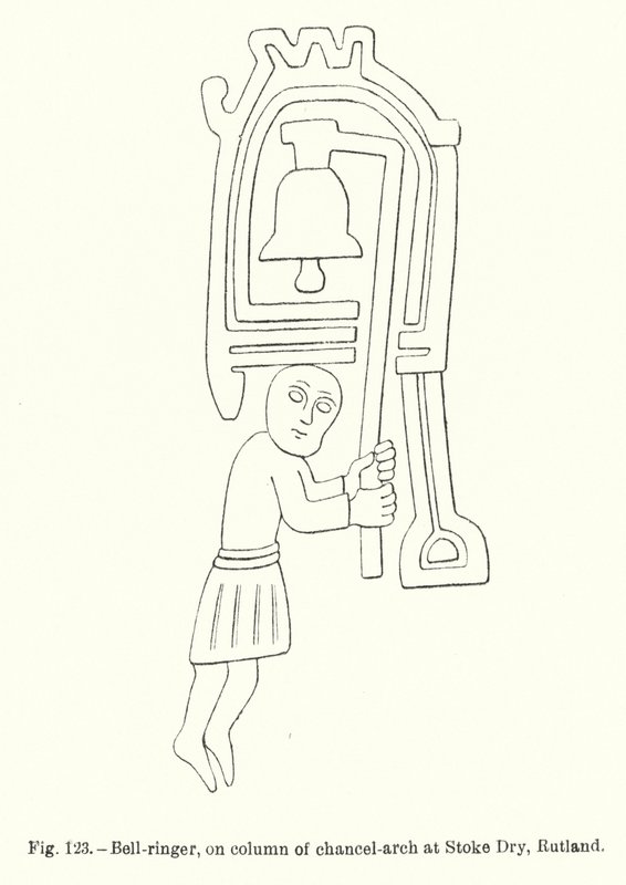 Bell-ringer, on column of chancel-arch at Stoke Dry, Rutland by English School