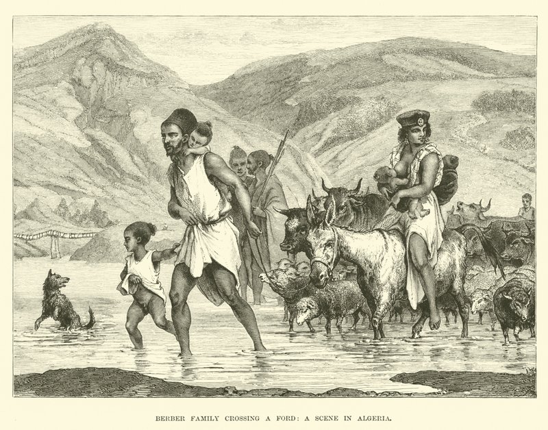 Berber Family Crossing a Ford, a Scene in Algeria by English School