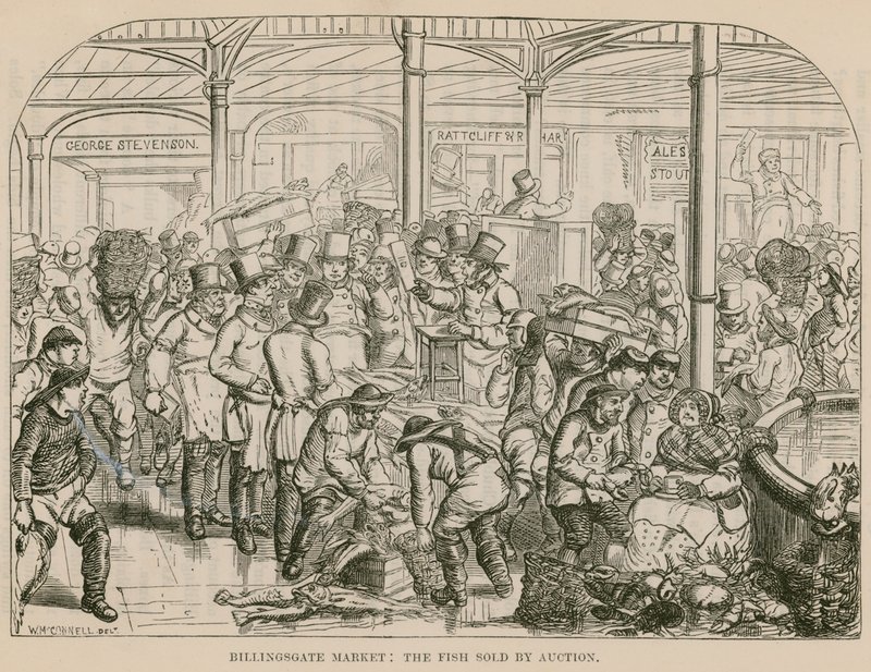 Billingsgate Market, the Fish Sold by Auction by English School