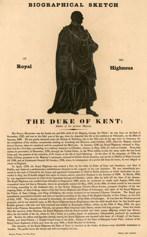 Biographical Sketch of the Duke of Kent, Father of Queen Victoria by English School