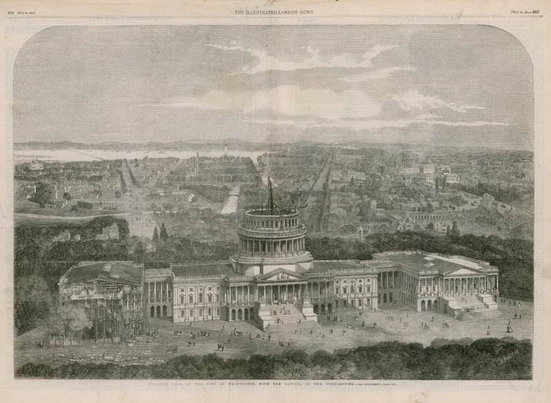 Birdseye view of the City of Washington, with the Capitol in the Foreground by English School