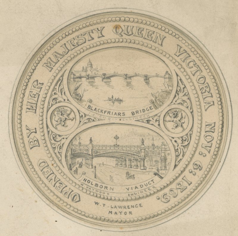 Blackfriars Bridge and Holborn Viaduct by English School