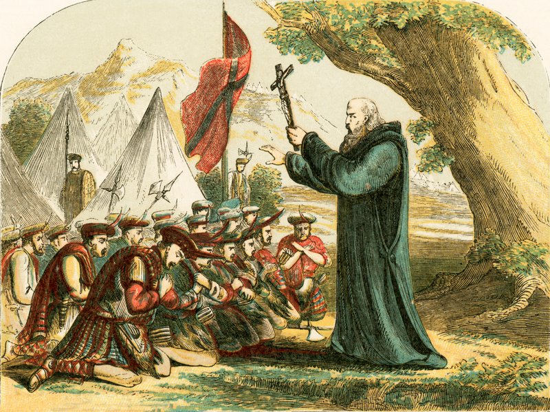Blessing the Scottish soldiers before the battle of Bannockburn by English School