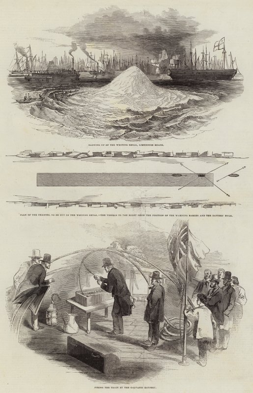 Blowing Up of the Whiting Shoal at Limehouse Reach by English School