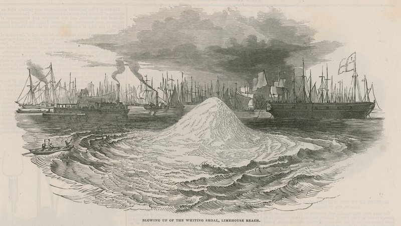 Blowing Up of the Whiting Shoal at Limehouse Reach by English School