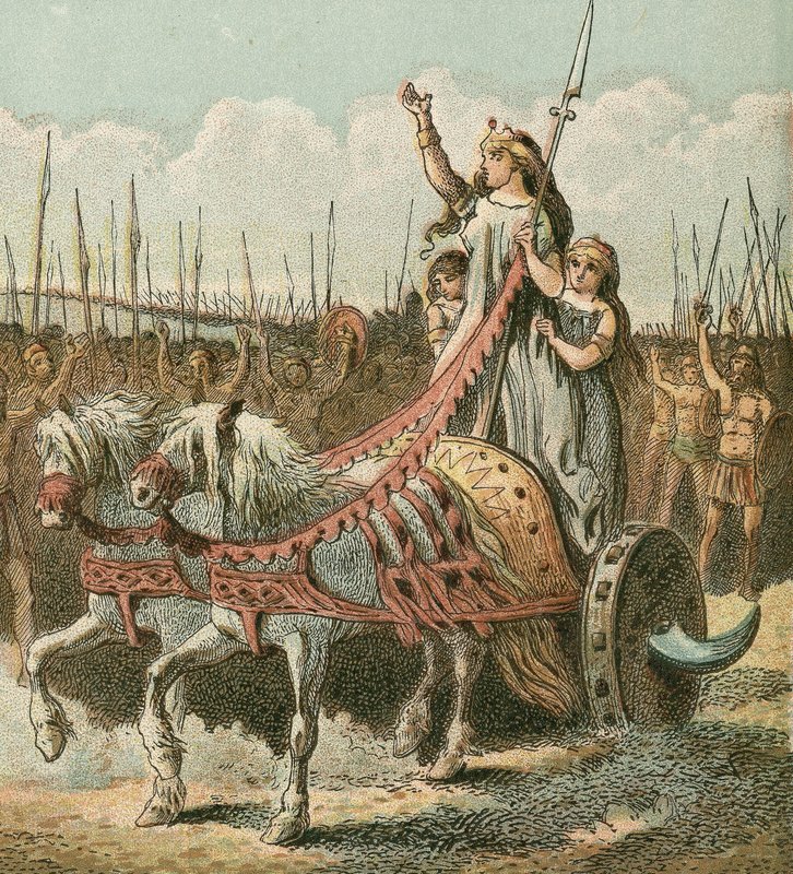 Boadicea and her army by English School