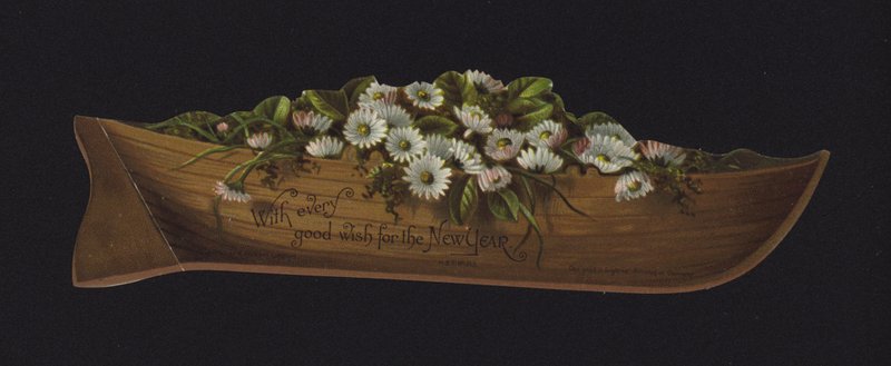 Boat Filled with Daisies, New Year Greetings Card, Late 19th or Early 20th Century by English School