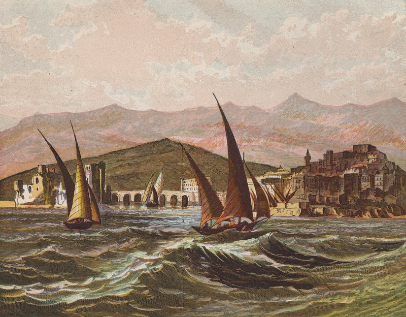 Boats Sailing off the Coast of the Holy Land by English School