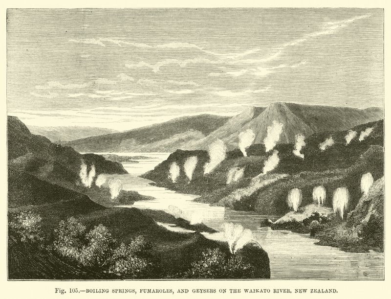 Boiling springs, fumaroles, and geysers on the Waikato River, New Zealand by English School
