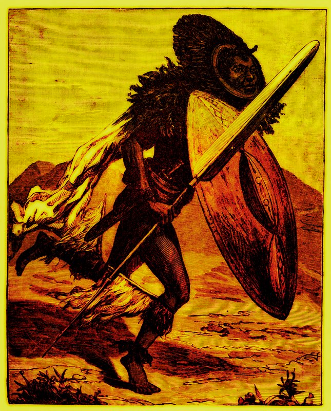 Bongo warrior, illustration from The Story of Man by J. W. Buel, published 1889 by English School