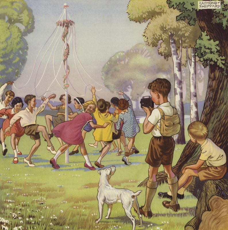 Boy Filming Children Dancing Around a May Pole by English School