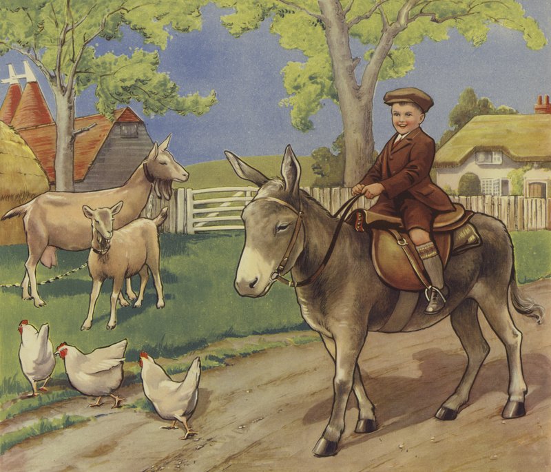 Boy Riding a Donkey in the English Countryside by English School