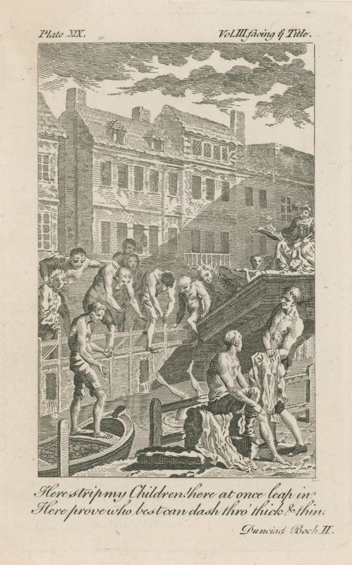 Boys bathing in the Fleet Ditch by Bridewell Bridge in 1728 by English School