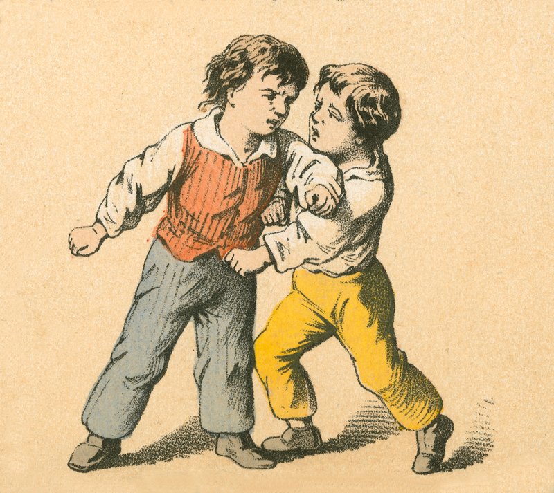 Boys fighting by English School