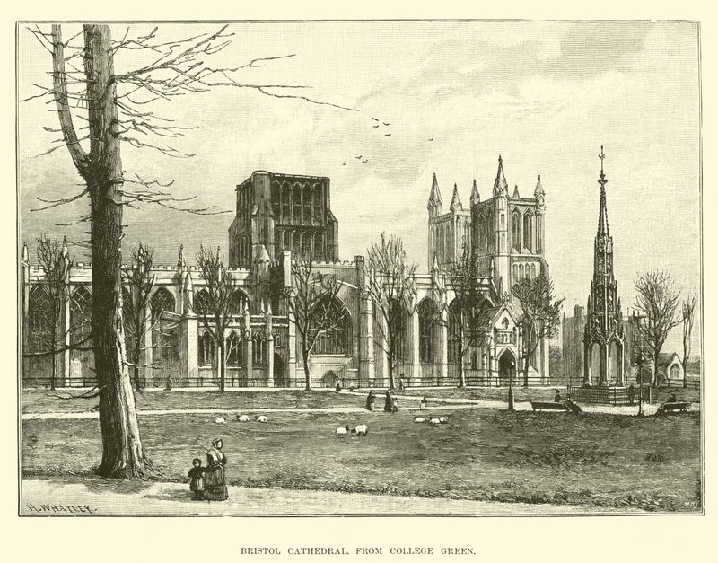 Bristol Cathedral, from College Green by English School