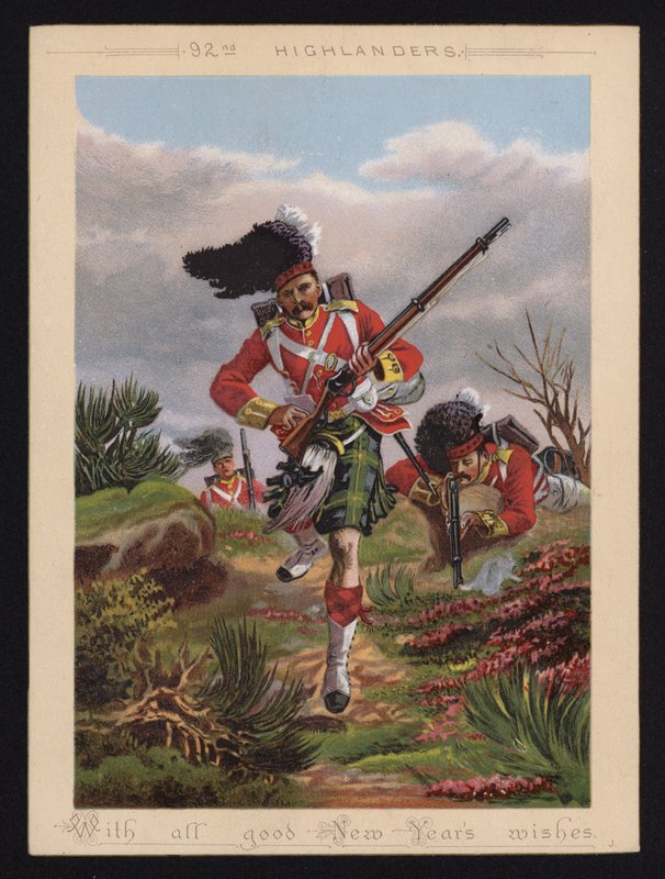British Army soldiers of the 92nd Highlanders, New Year greetings card by English School