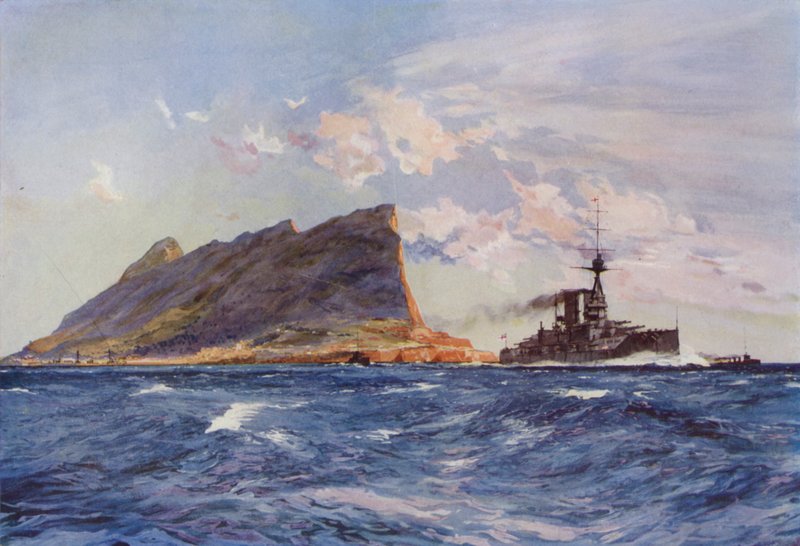 British Battleship off Gibraltar by English School