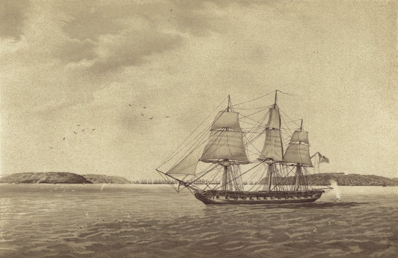 British Frigate HMS Fisgard, Commanded by Captain Thomas Byam Martin, Reconnoitring off Brest, France by English School