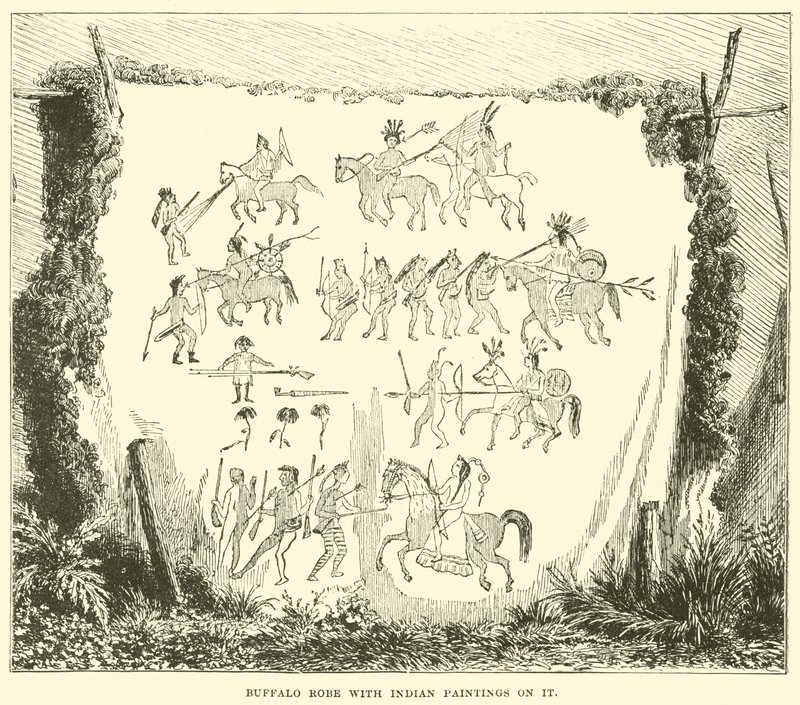 Buffalo robe with Indian paintings on it by English School
