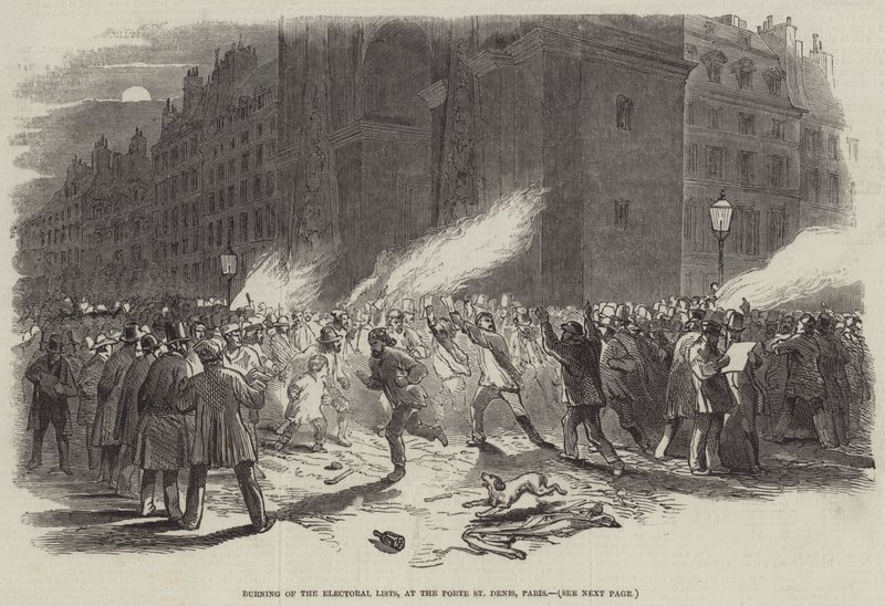 Burning of the Electoral Lists, at the Porte St Denis, Paris by English School